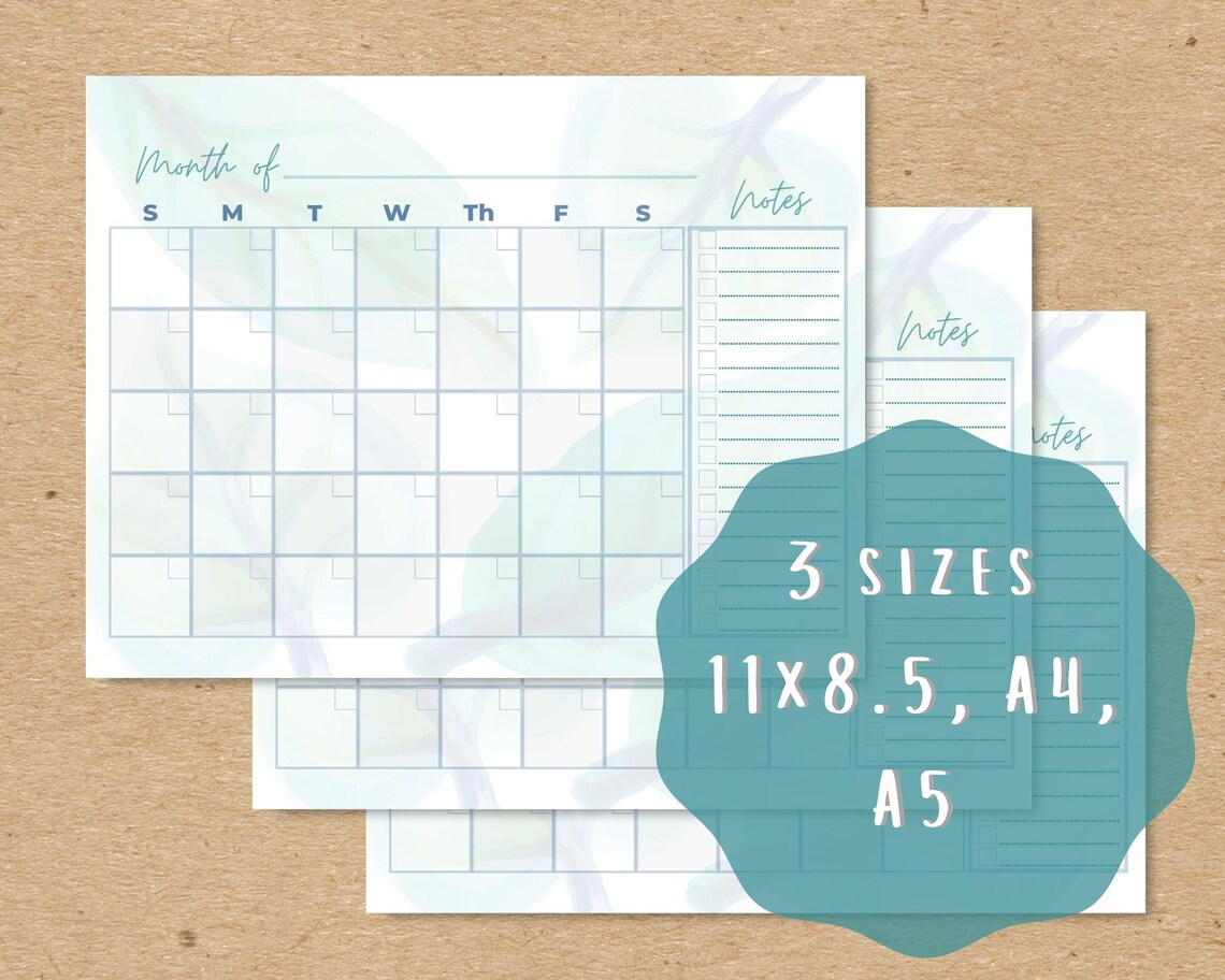 Printable Calendar Undated Calendar | Etsy