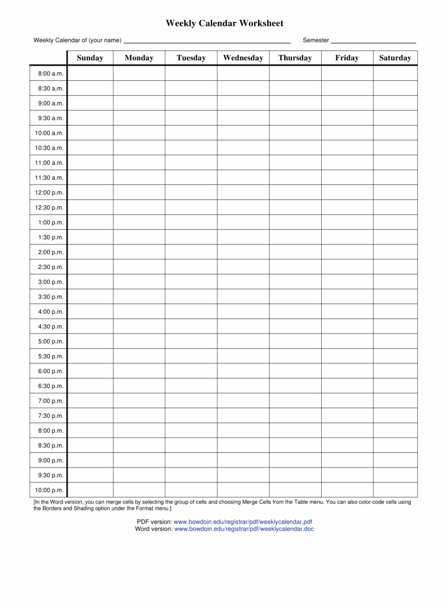 Printable Schedule With Time Slots