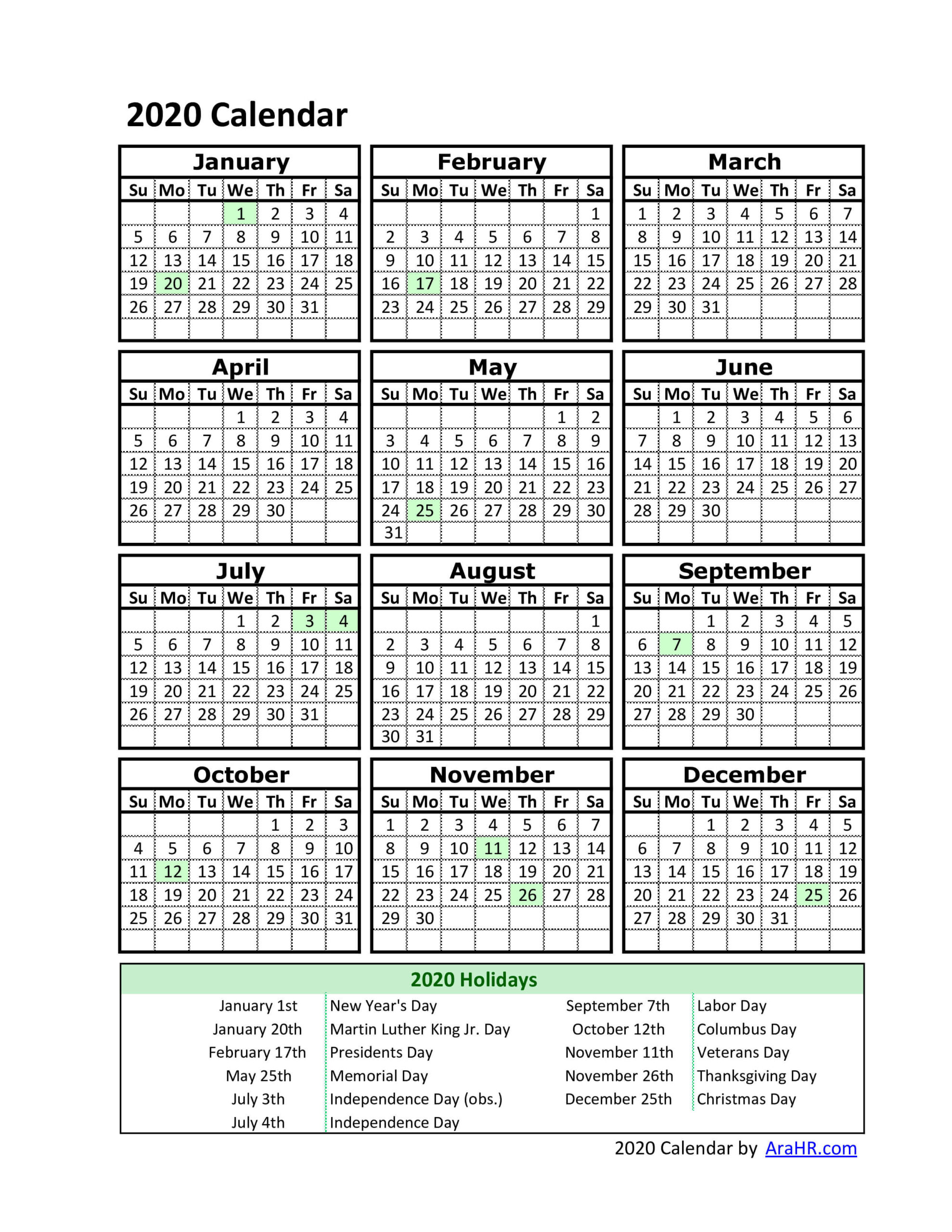 Printable Employee Vacation Calendar 2020 | Example