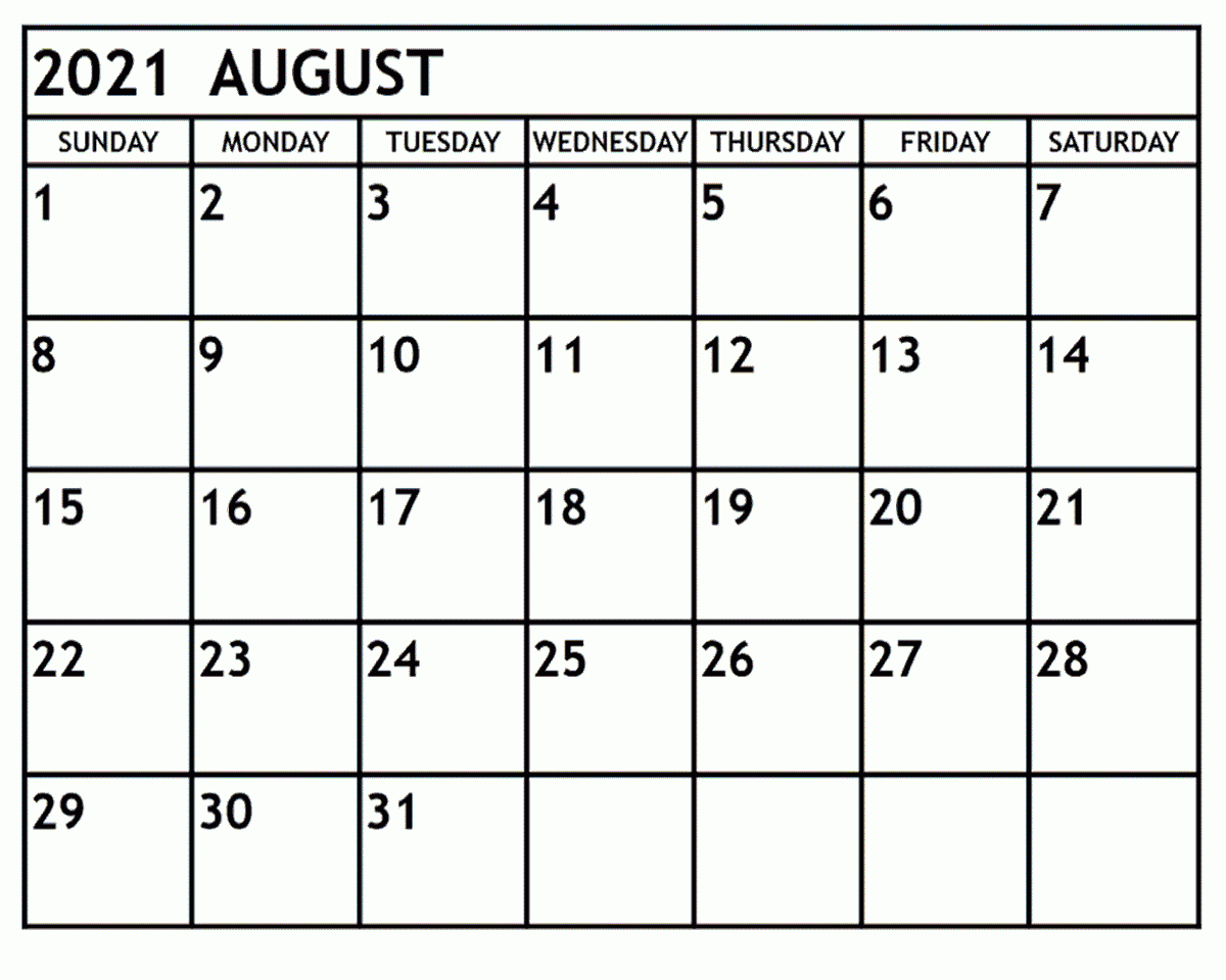 Printable Free Blank August 2021 Calendar Template [Pdf