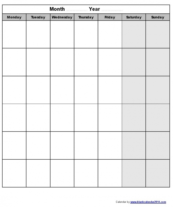 Printable Monday Through Sunday Calendars :-Free Calendar