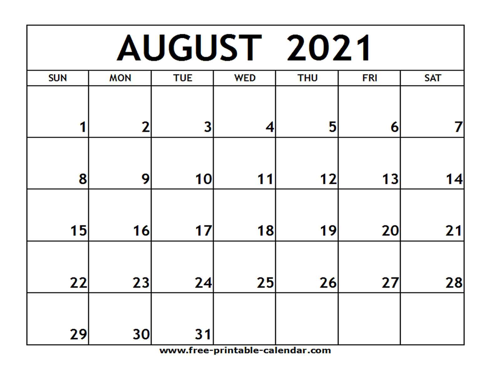 Printable Monthly Calendar August 2021 | Free 2021