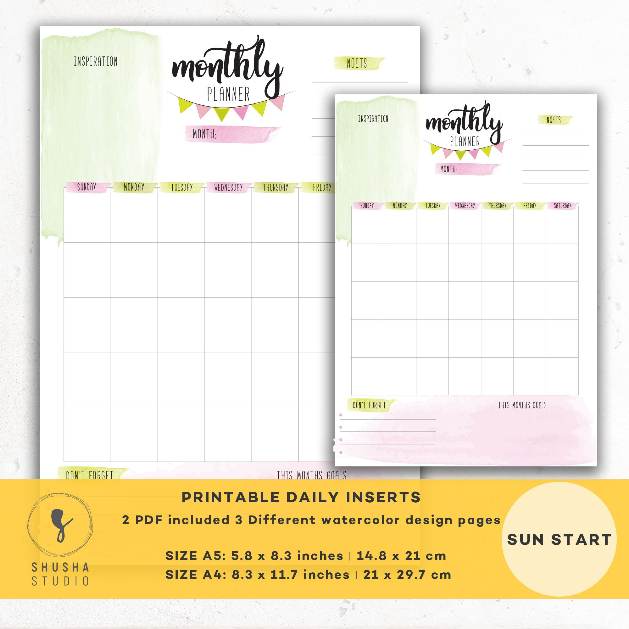 Undated Monthly Planner Pages