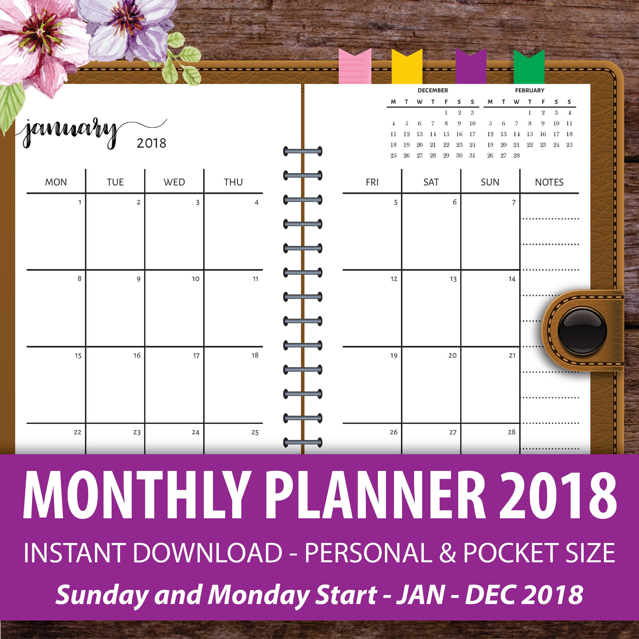 Printable Monthly Planner 2018 Monthly Calendar Planner