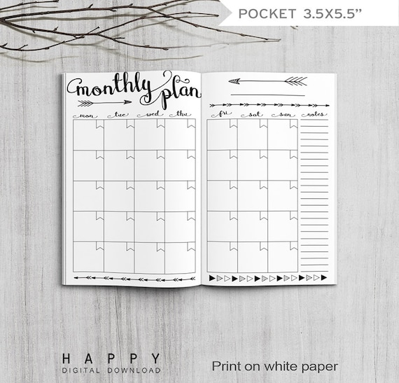 Printable Monthly Planner Inserts Pocket Size Monthly