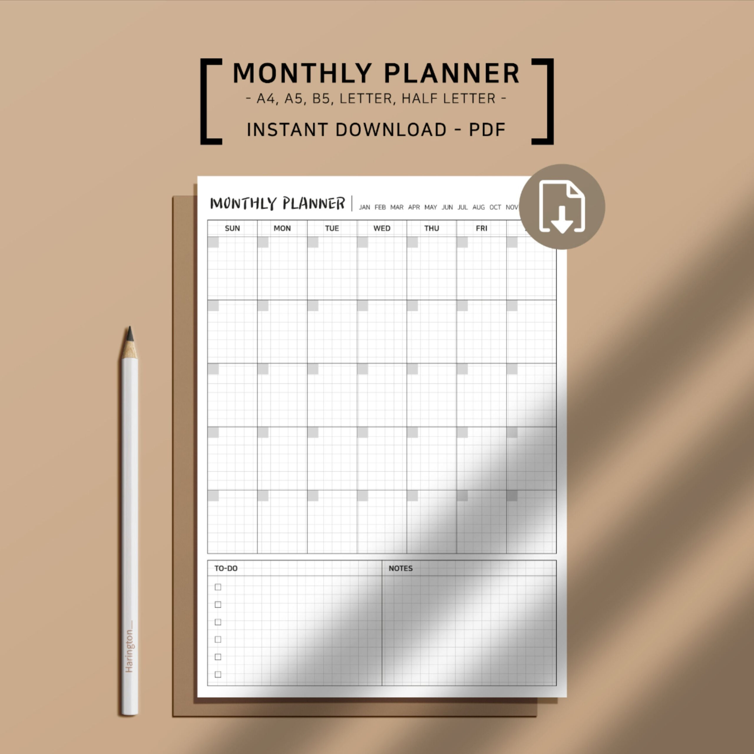 Undated Monthly Planner Pages