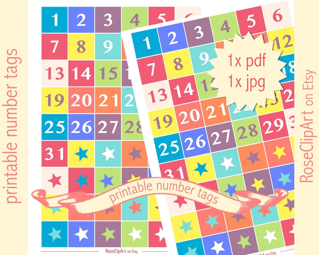 Printable Numbers 1-31 Instant Download Advent Calendar