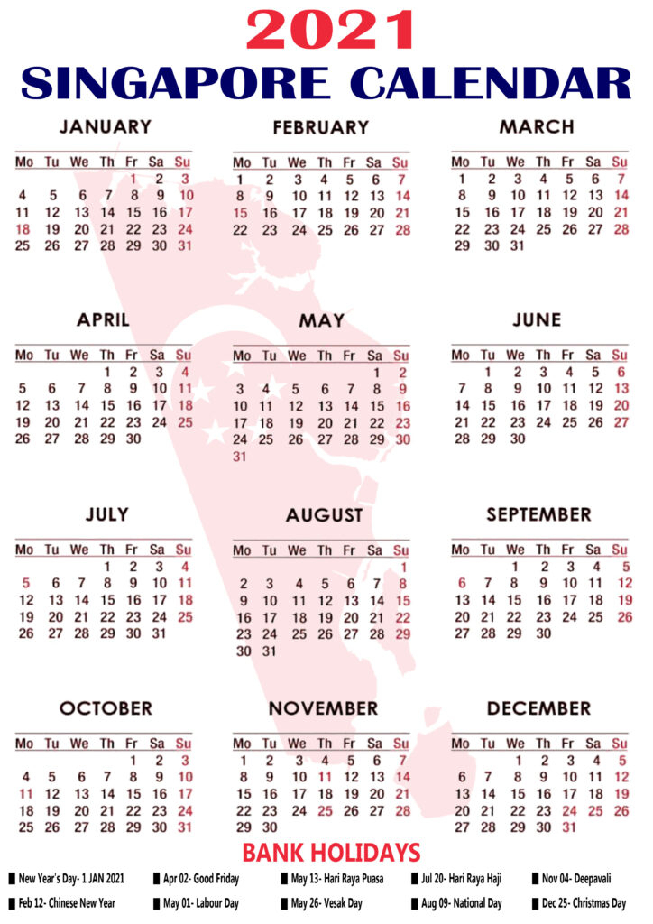 Printable Singapore 2021 Calendar With Holidays &amp; Observation