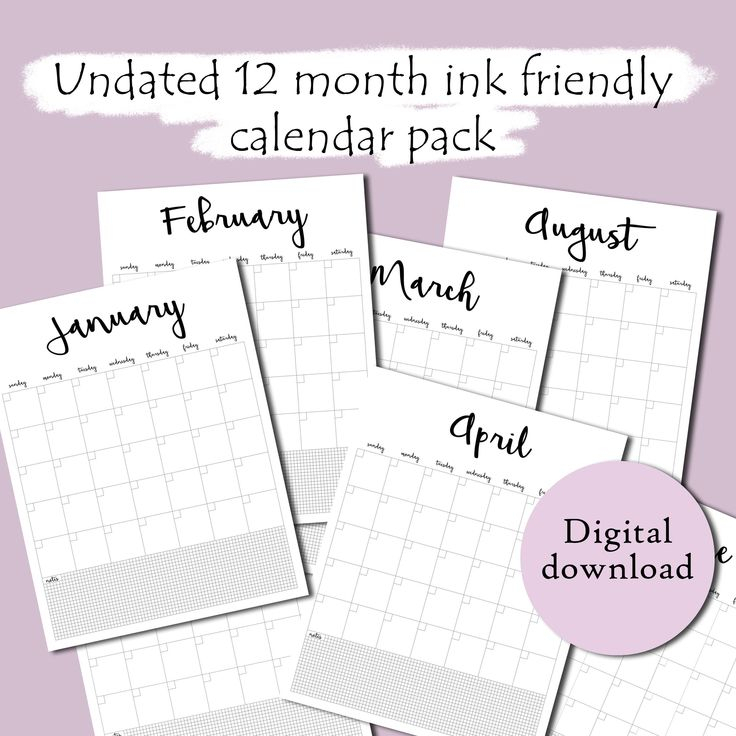 Printable Undated Calendar | Minimal Calendar | Month At A