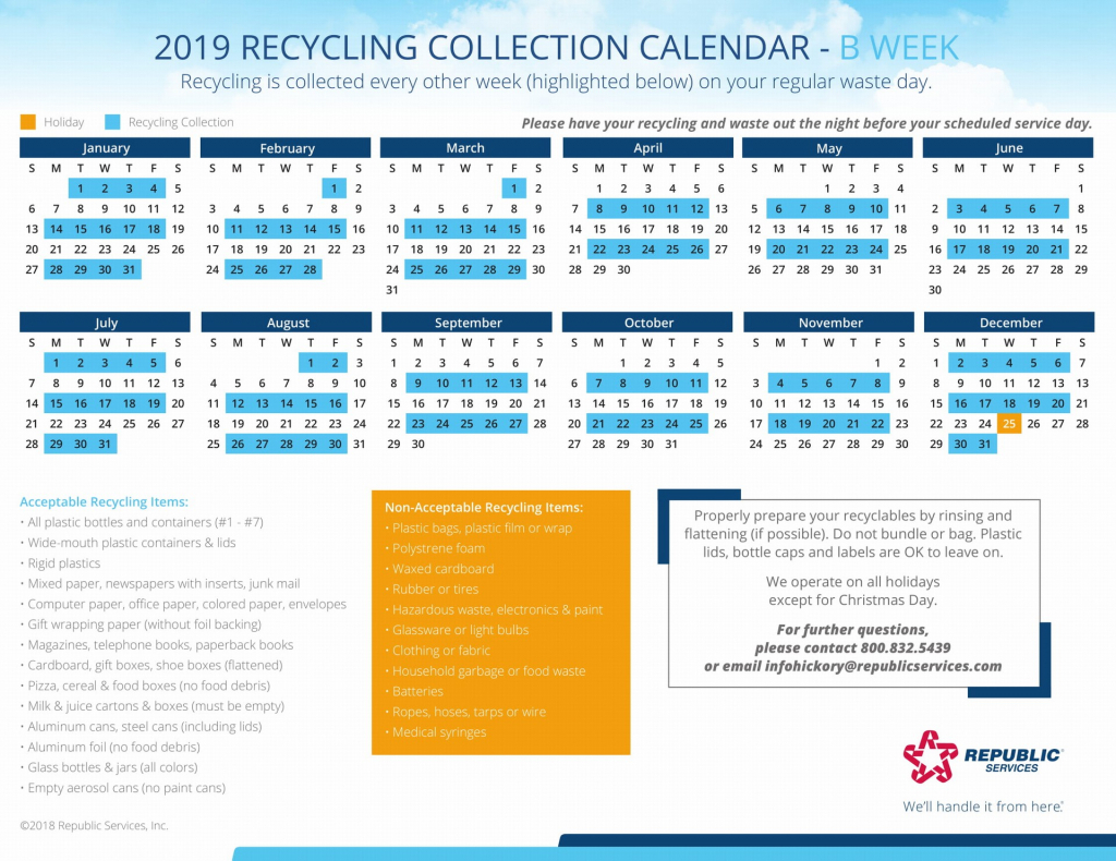 Republic Services Recycling Schedule Calendar - Calendar