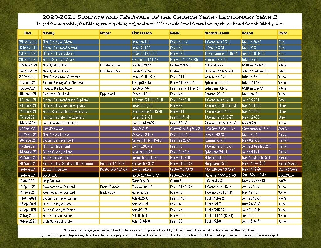 Revised Common Lectionary 2021 Methodist - Template