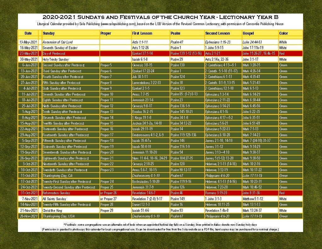 Liturgical Calendar Umc 2021