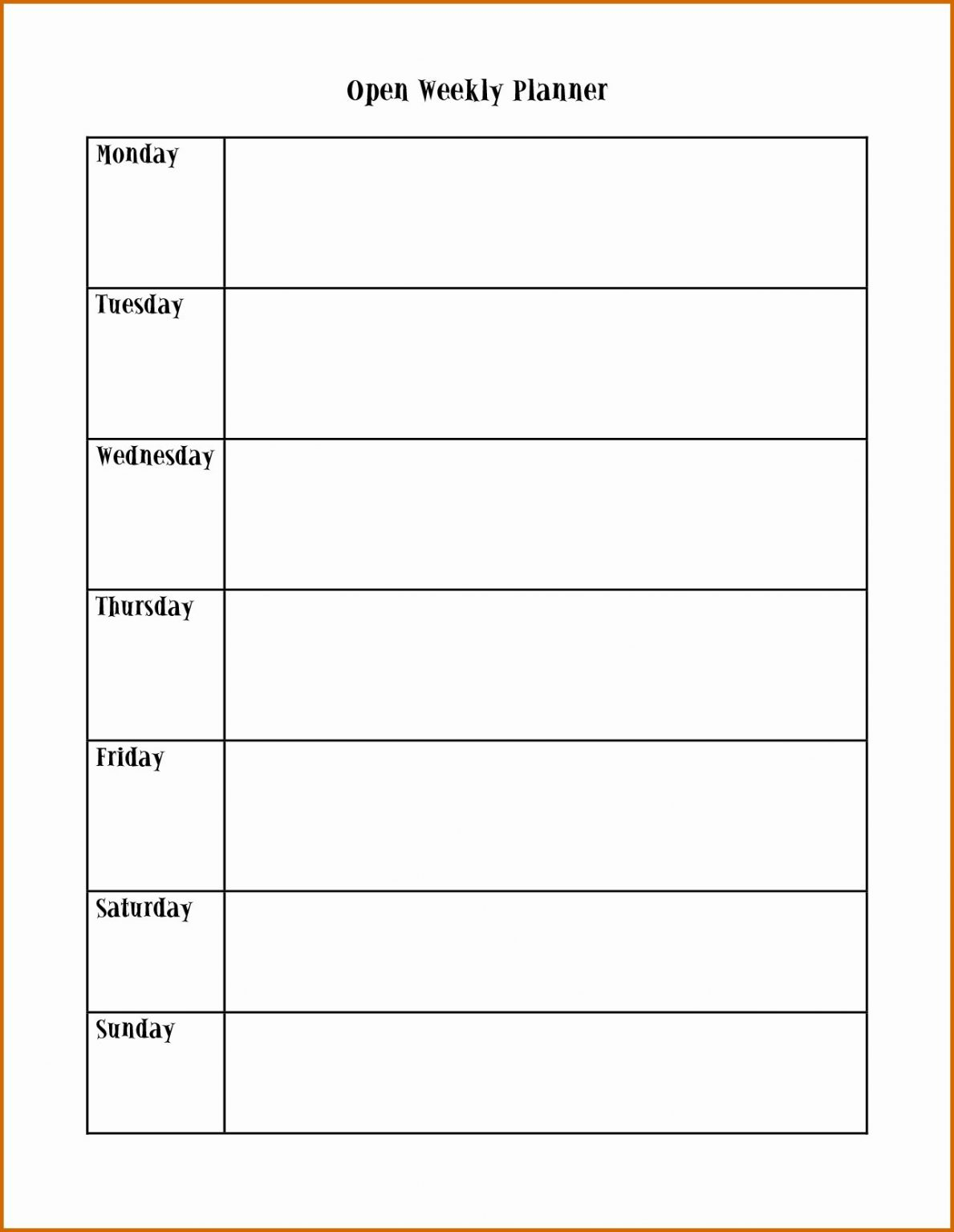 Sunday Through Saturday Template :-Free Calendar Template