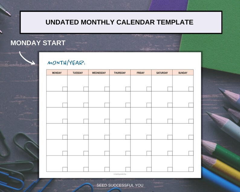 Undated Calendar Template Printable Monthly Calendar Bill