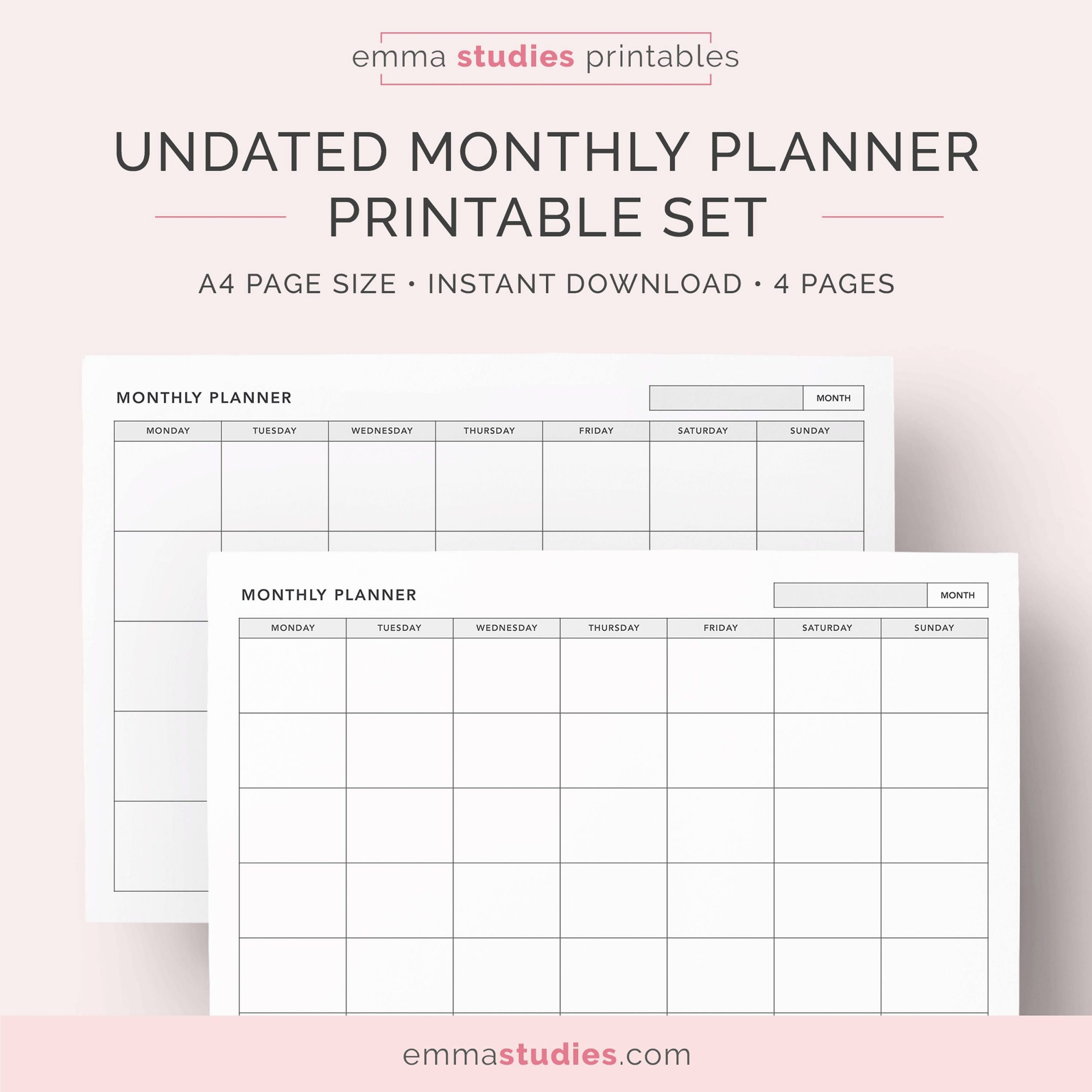 Undated Free Monthly Calendar Printable Free - Calendar