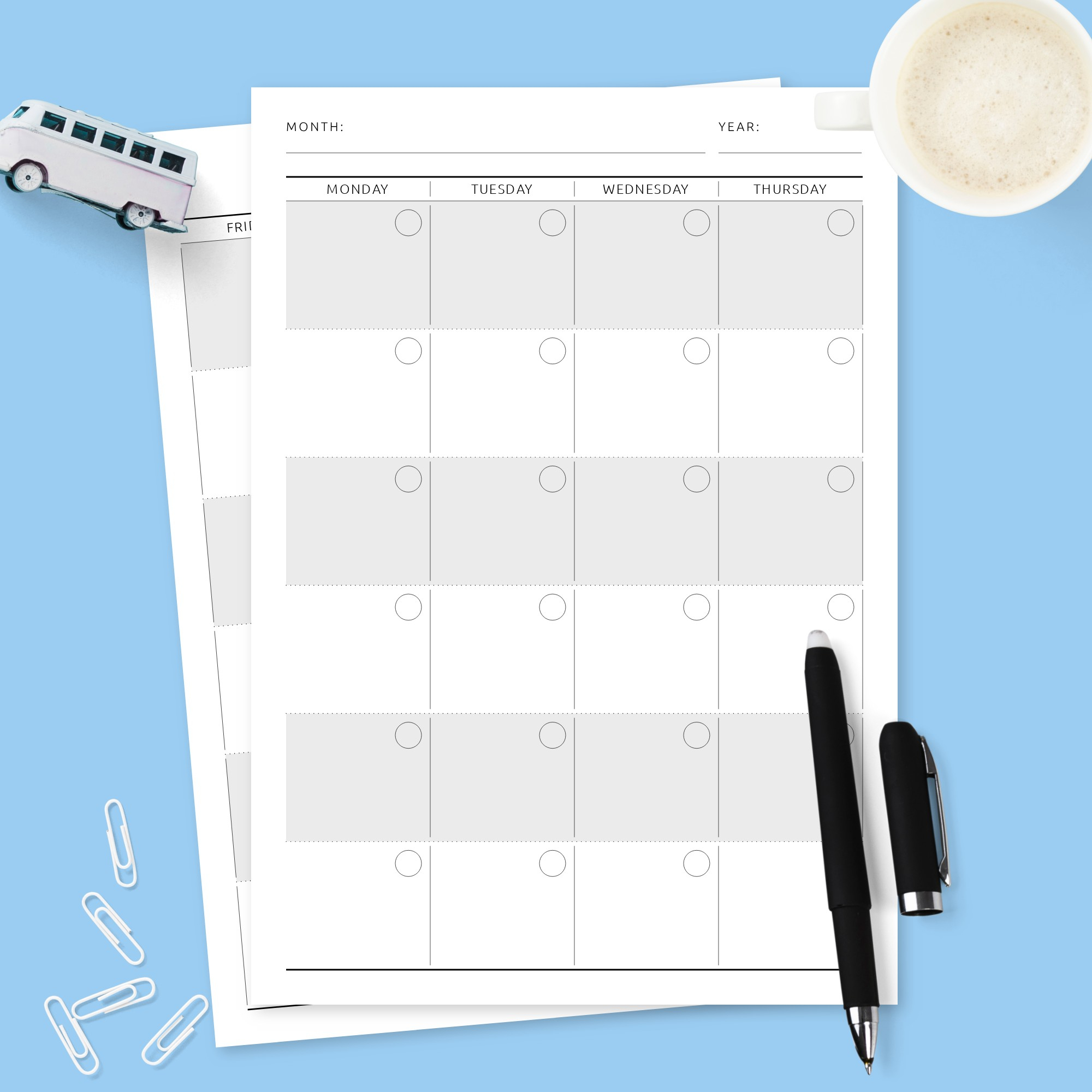 Undated Monthly Calendar Formal Design Template