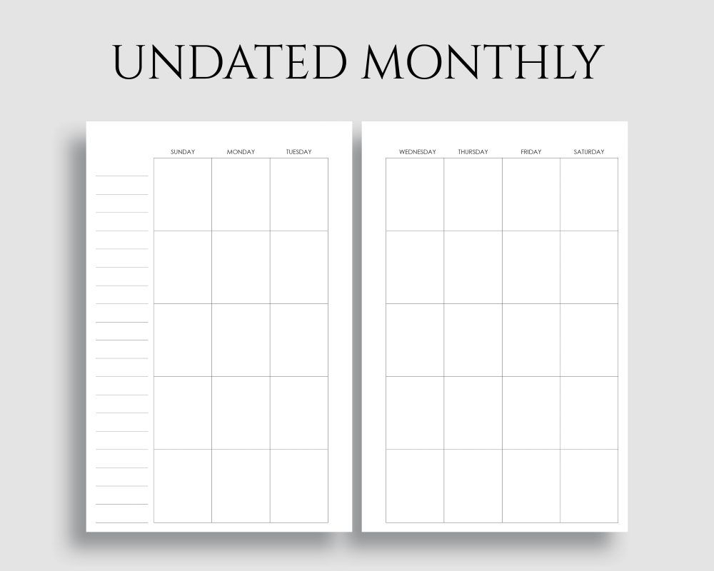 Undated Monthly Calendar, Sunday Start | Printable Planner