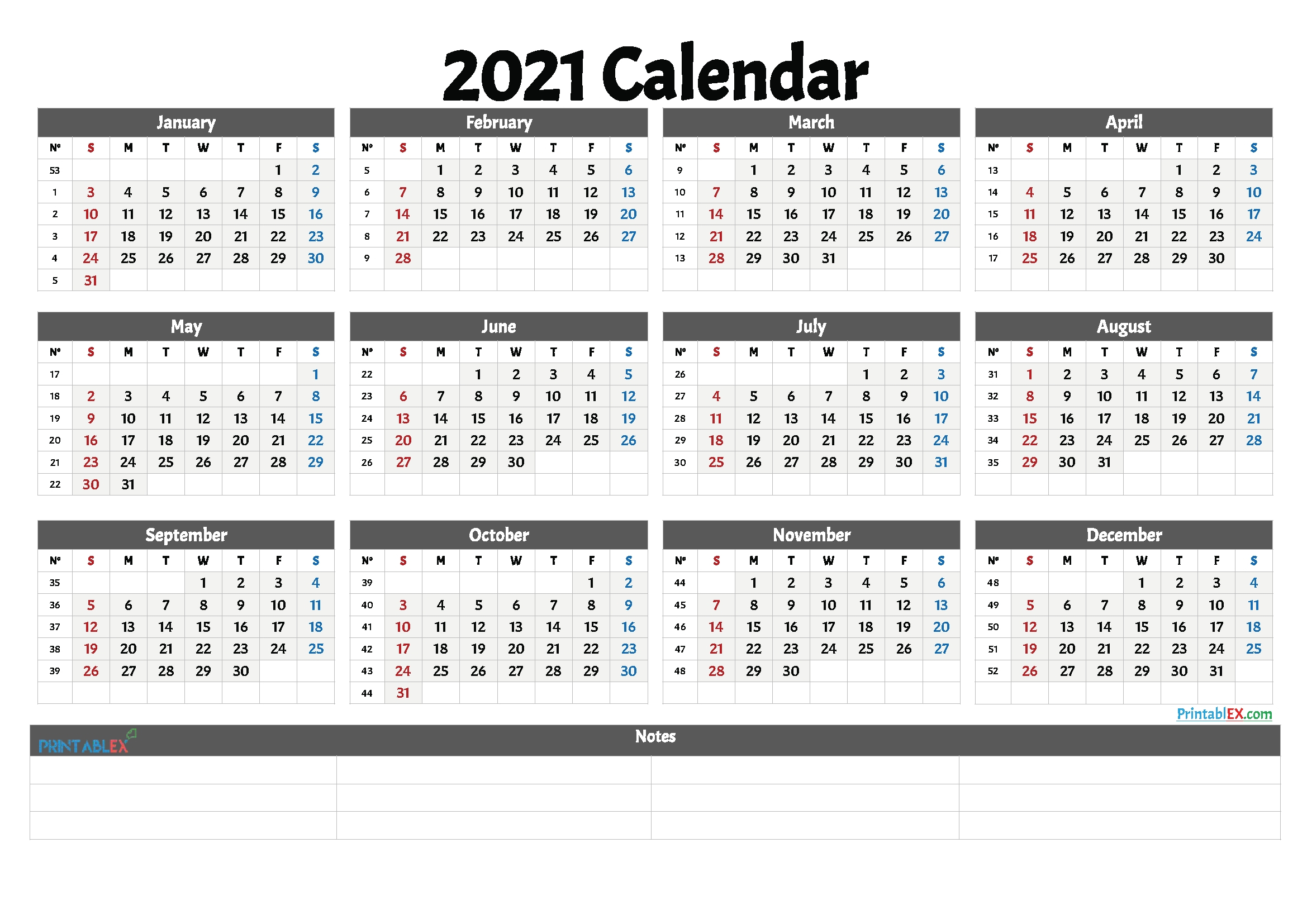 Universal 2021 Calendar With Week Number | Get Your