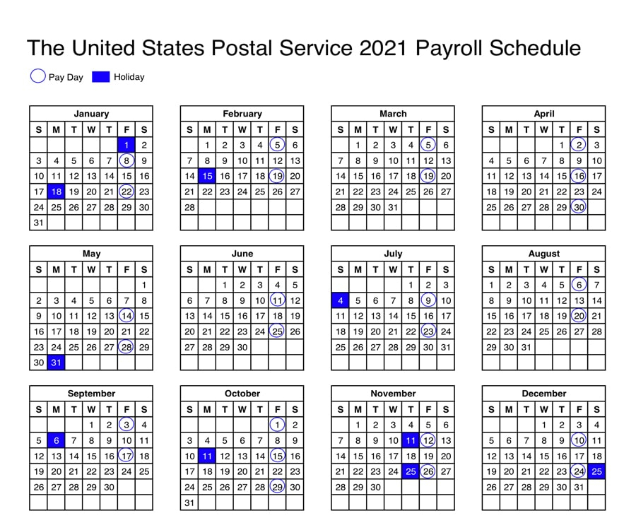 Usps: Calendar Shows 2021 Payroll Schedule - 21St Century