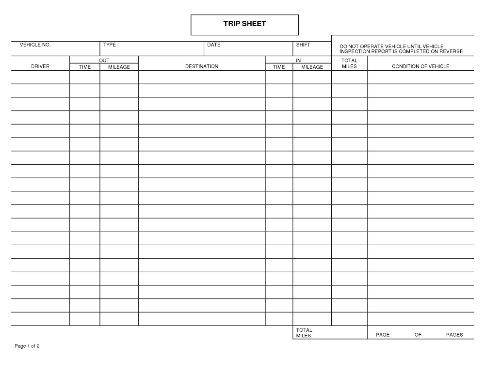 Vehicle Trip Sheet Format In Excel - Google Search | Trip