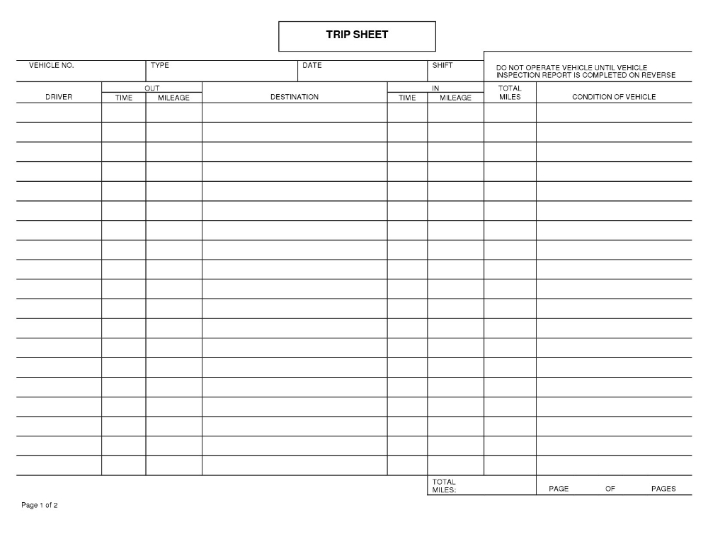 Pick Up Schedule Template