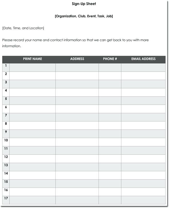 Volunteer Signup Sheet With Time Slots - Brownenviro