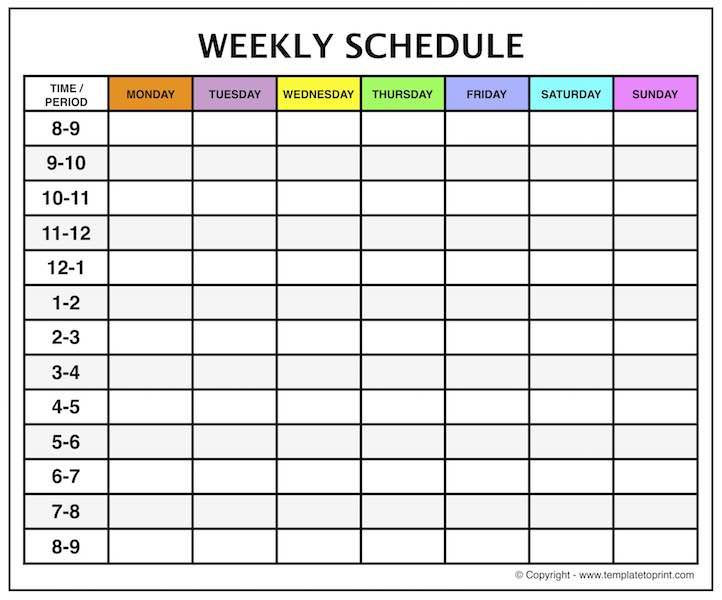 Weekly Calendar With Time Slots | Weekly Calendar Template
