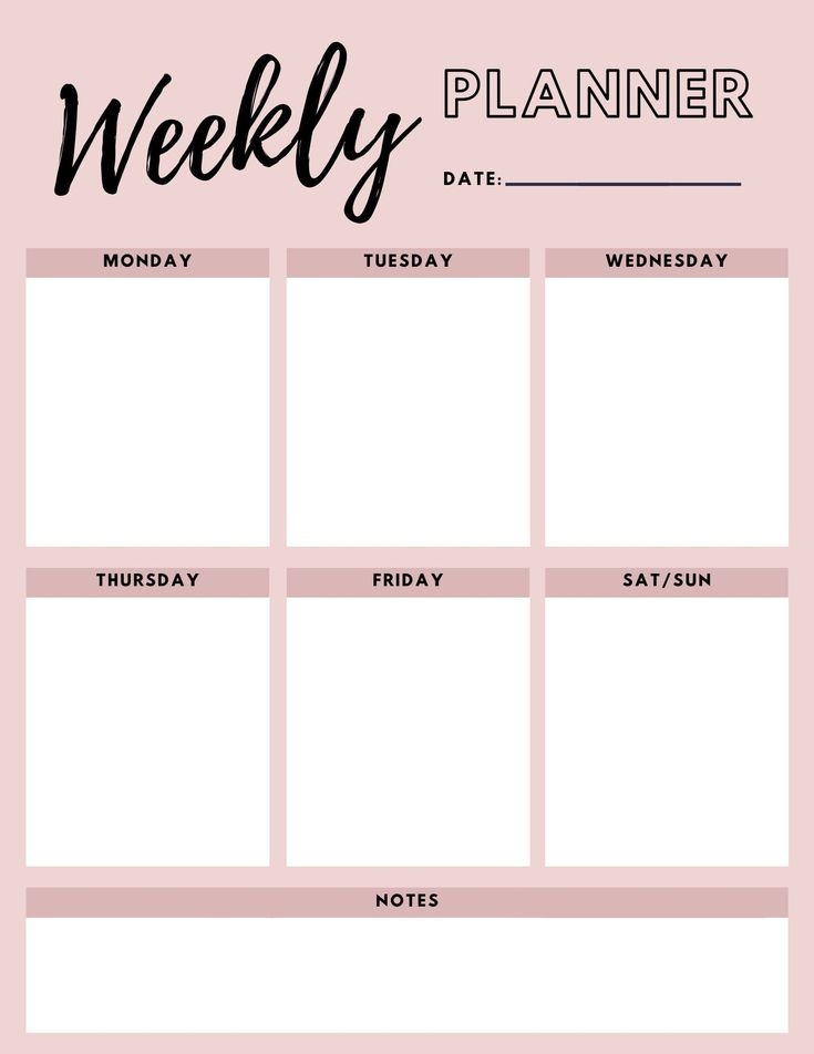 Weekly Planner︱Printable Digital Template︱Blush Pink︱Plan