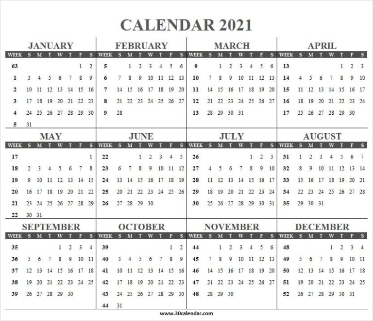 Weekwise Calender 2021