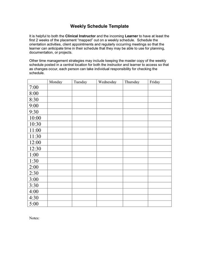 Weekly Schedule Form In Word And Pdf Formats