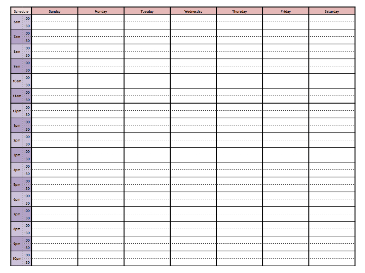 Weekly Schedule With Time Slots :-Free Calendar Template