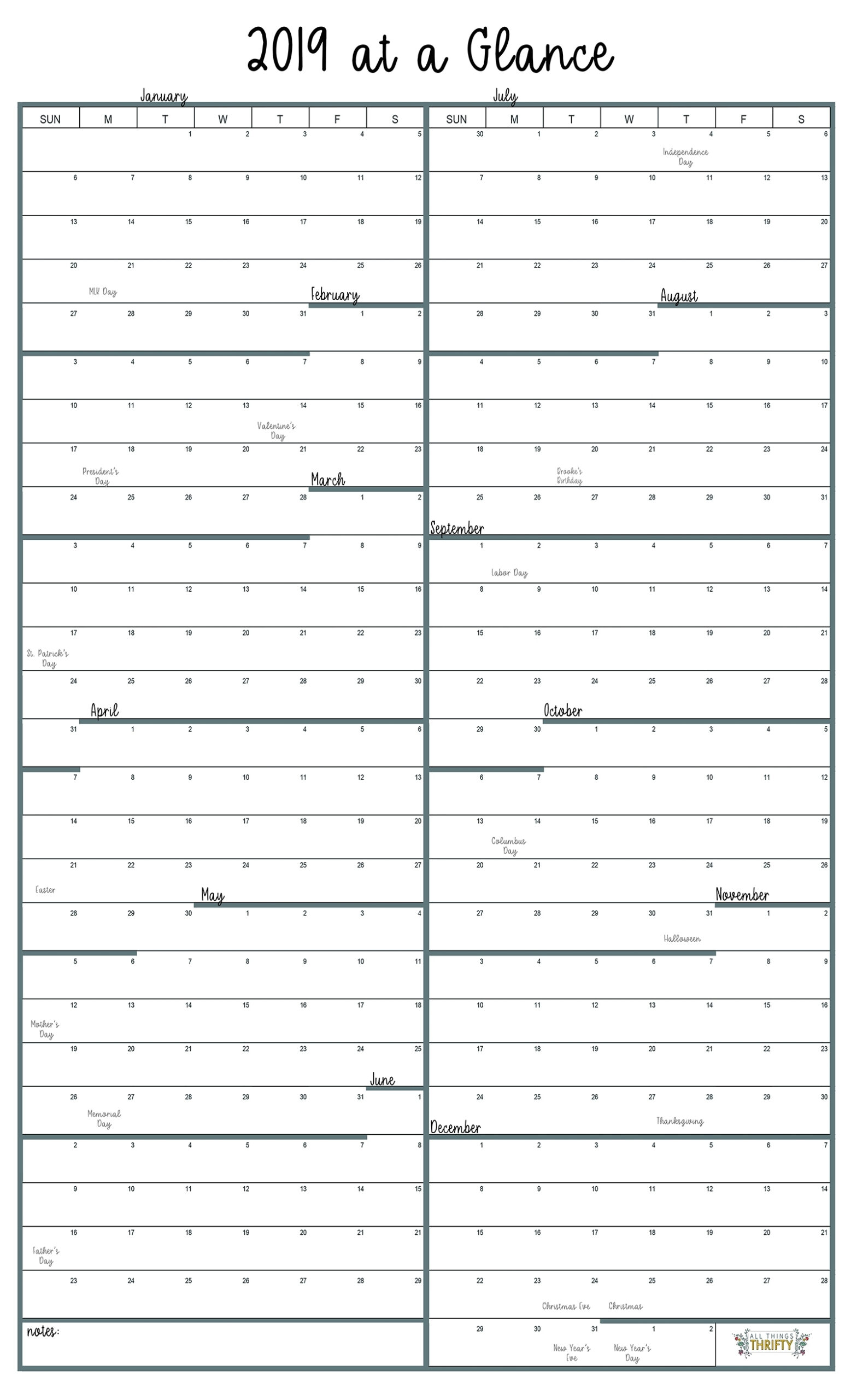 Year At A Glance Calendar Simple Design - Calendar