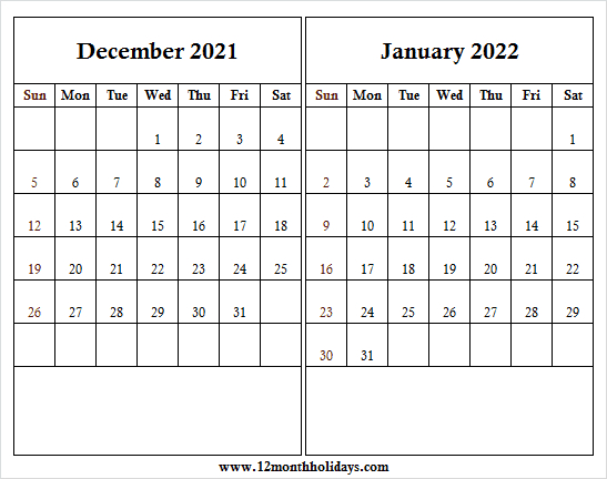 2021 December 2022 January Calendar - 2021 Printable Calendar