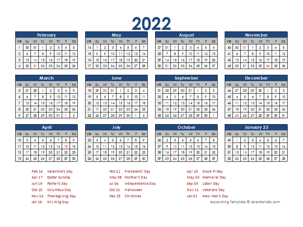 2022 Accounting Calendar 4-5-4 - Free Printable Templates