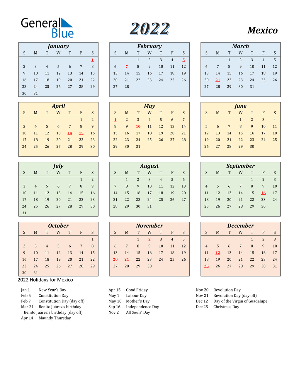 2022 Calendar Federal Holidays Mexico
