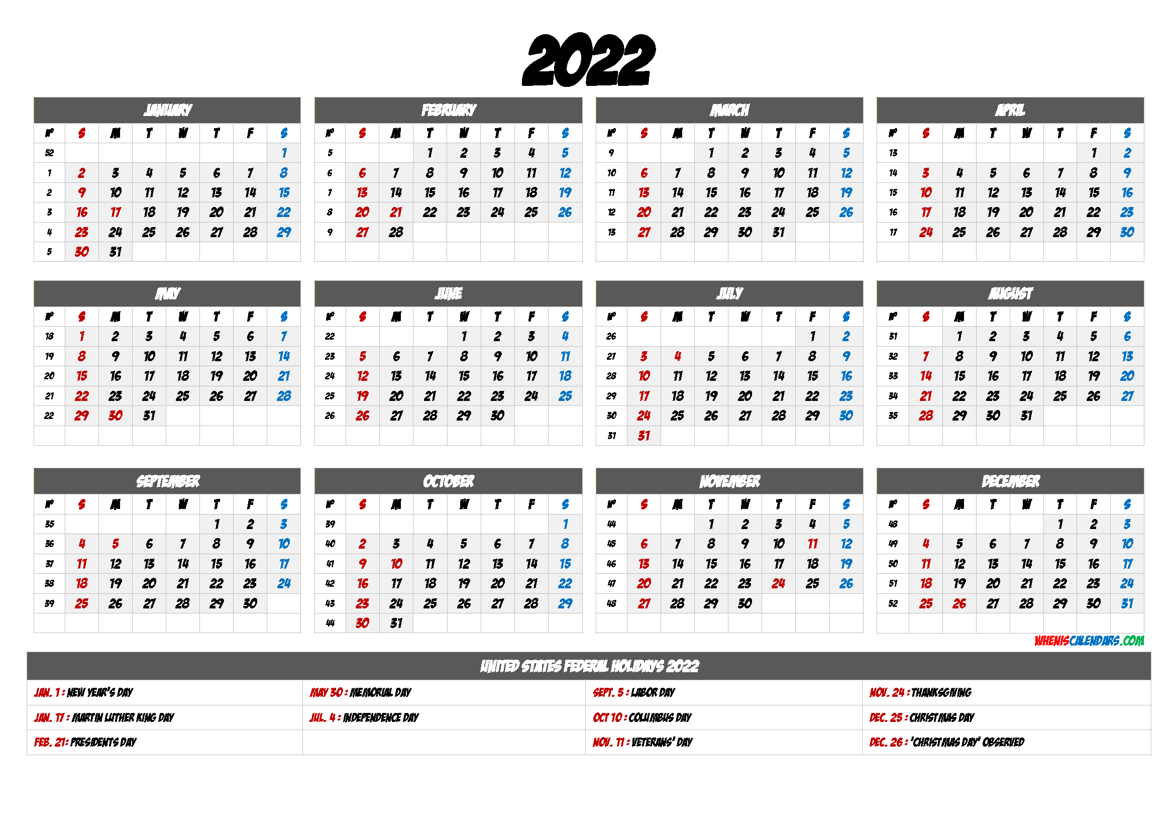 2022 Calendar Printable Pdf - 9 Templates