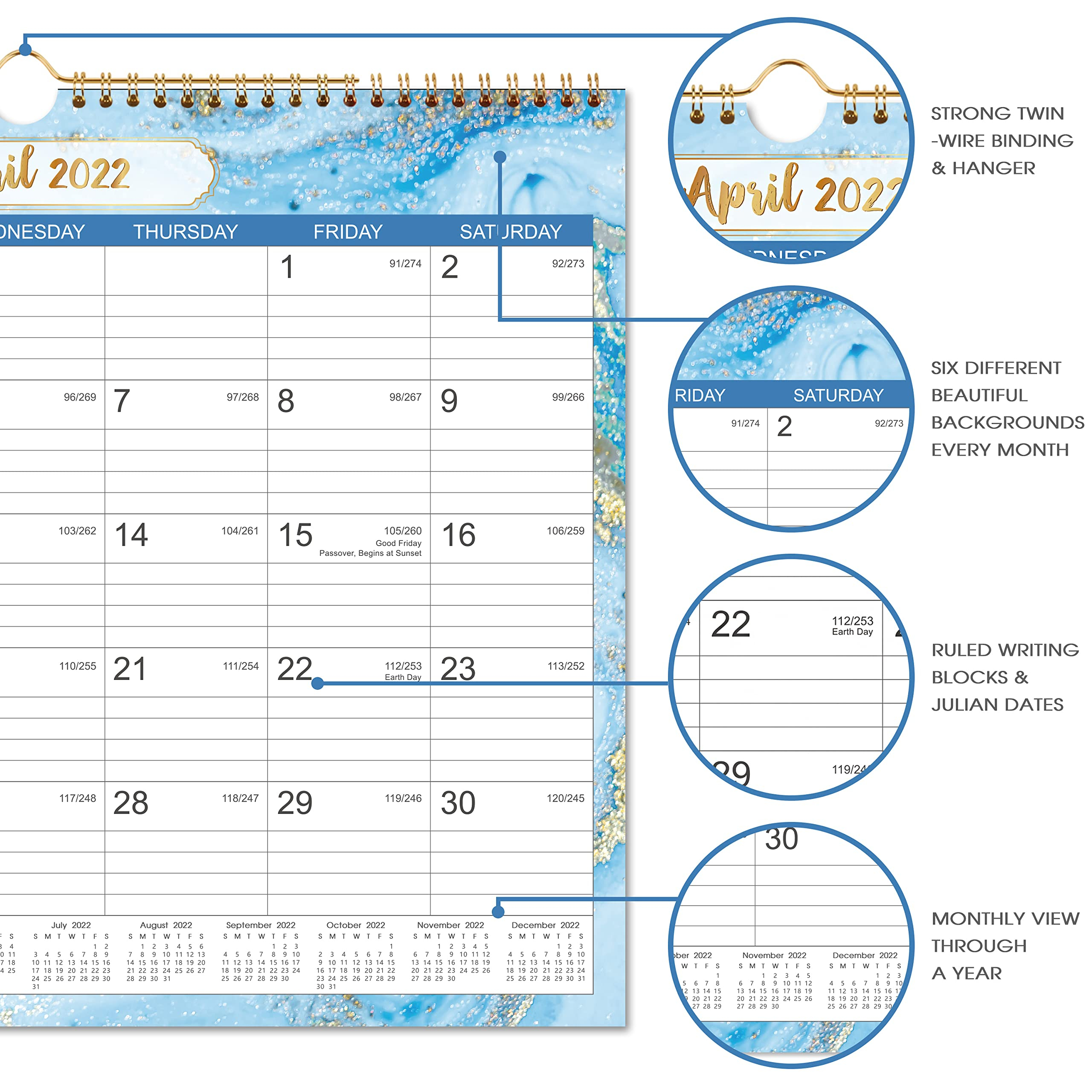 2022 Calendar - Wall Calendar 2022 With Julian Date, Jan