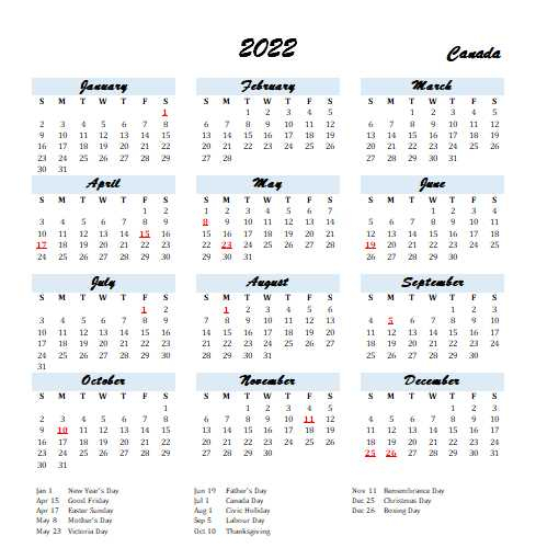 2022 Canada Calendar With Holidays | Allcalendar