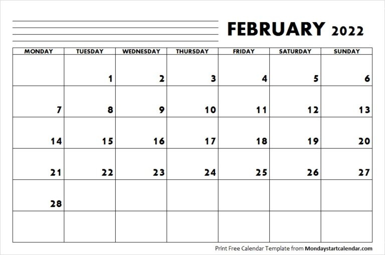 2022 February Calendar | February Month Template