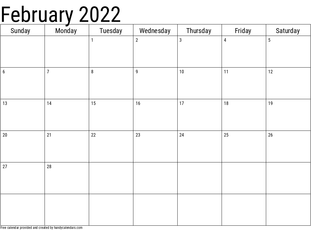 2022 February Calendars - Handy Calendars