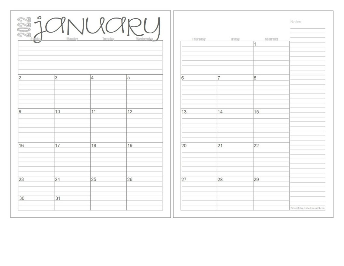 2022 Monthly 2-Page Lined Calendars 8.5X11 Jan Dec | Etsy