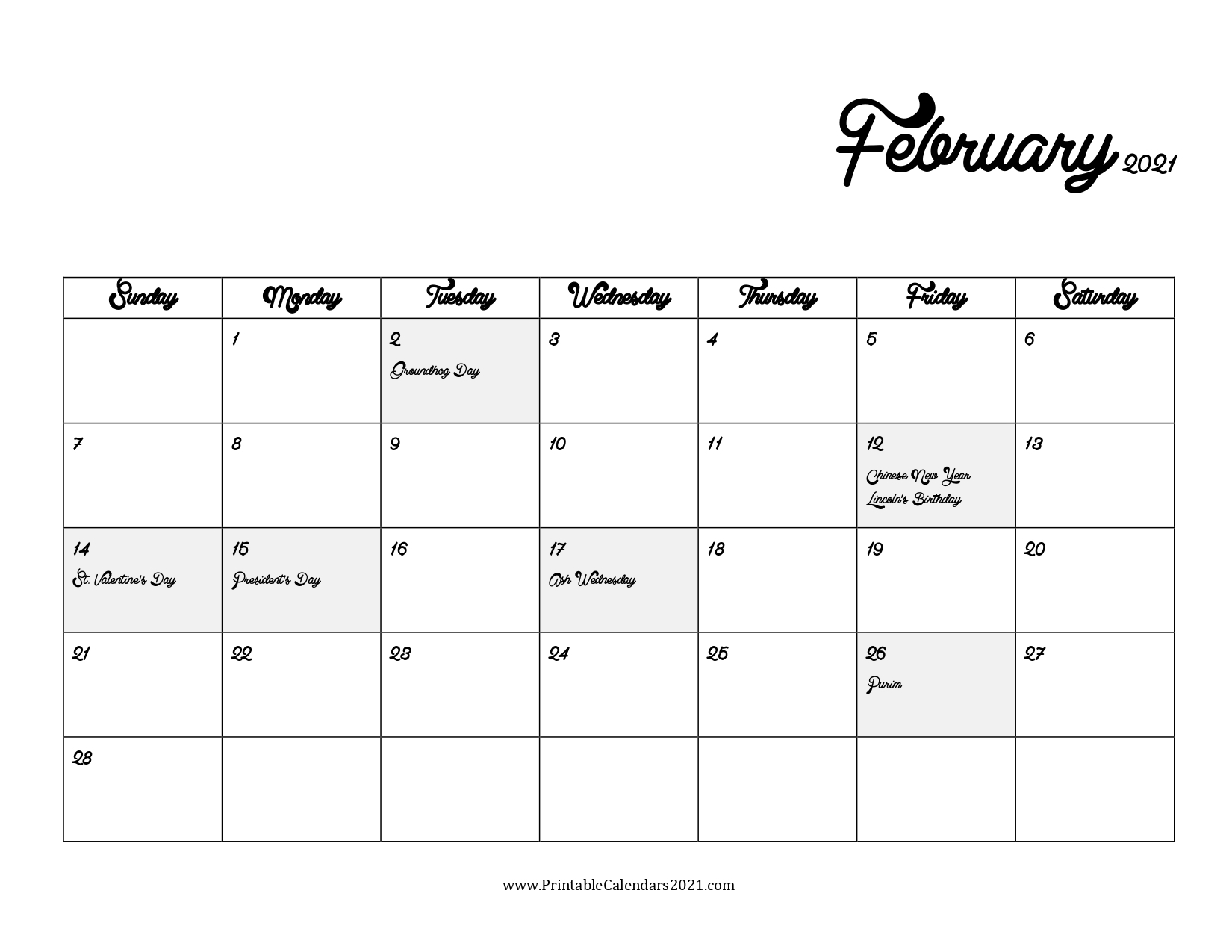 Calendar For February 2022 With Holidays