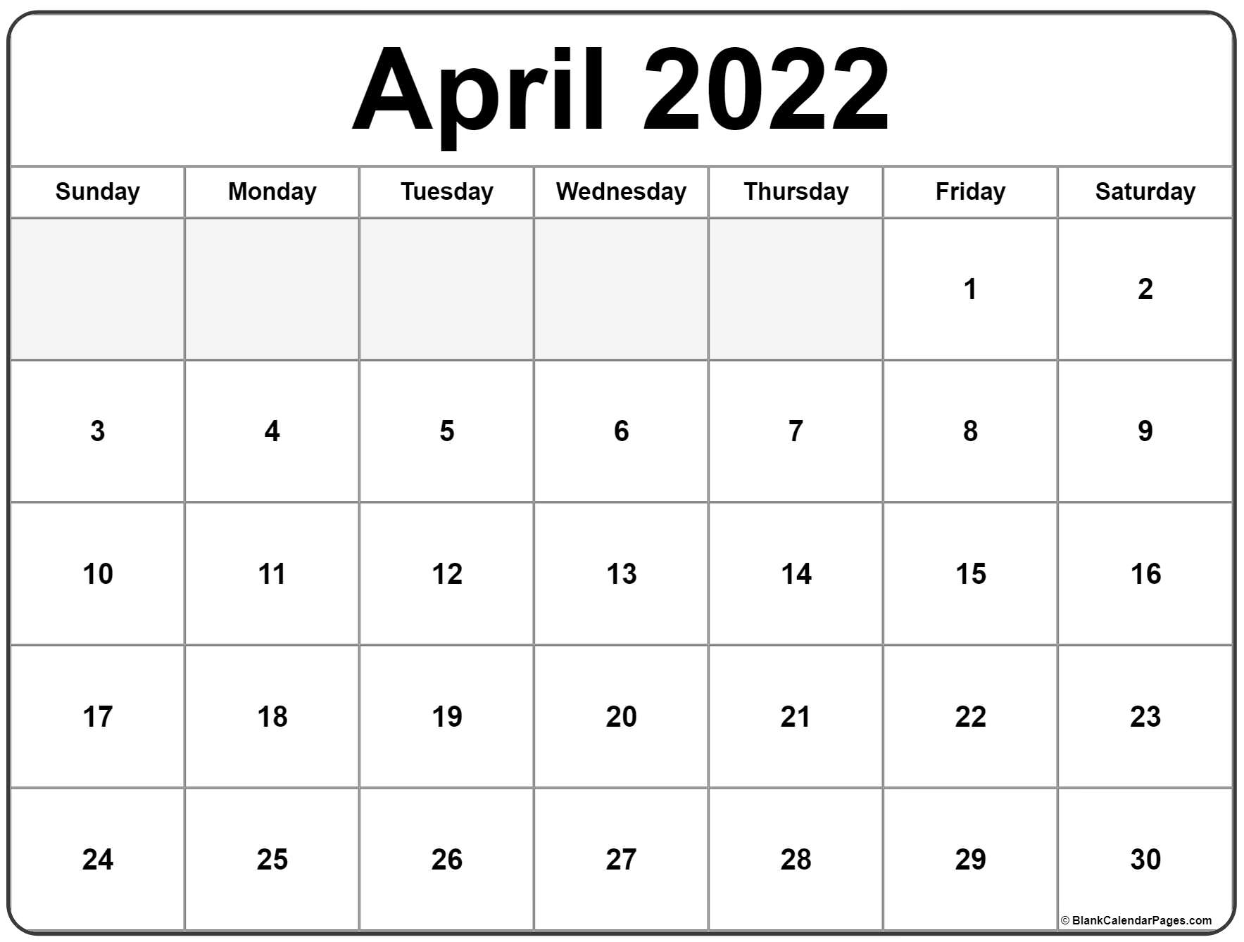 April 2022 Calendar | Free Printable Calendar Templates