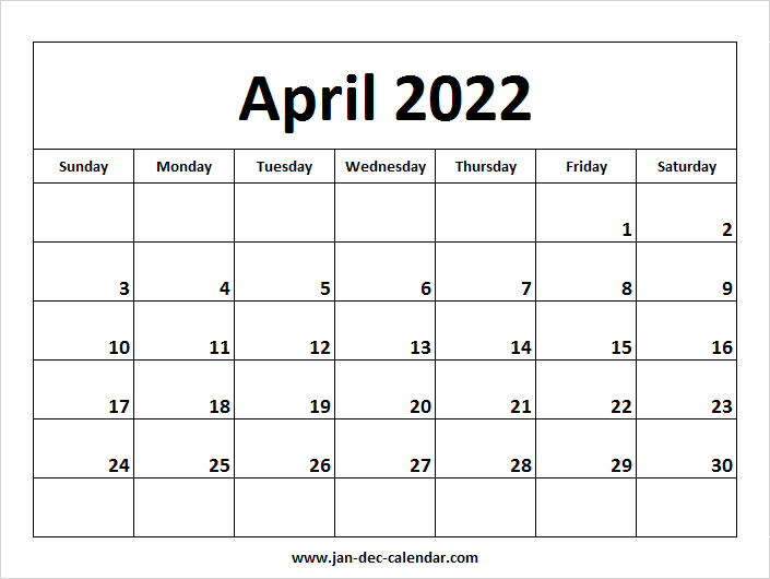 April 2022 Printable Calendar Waterproof - Print A Calendars
