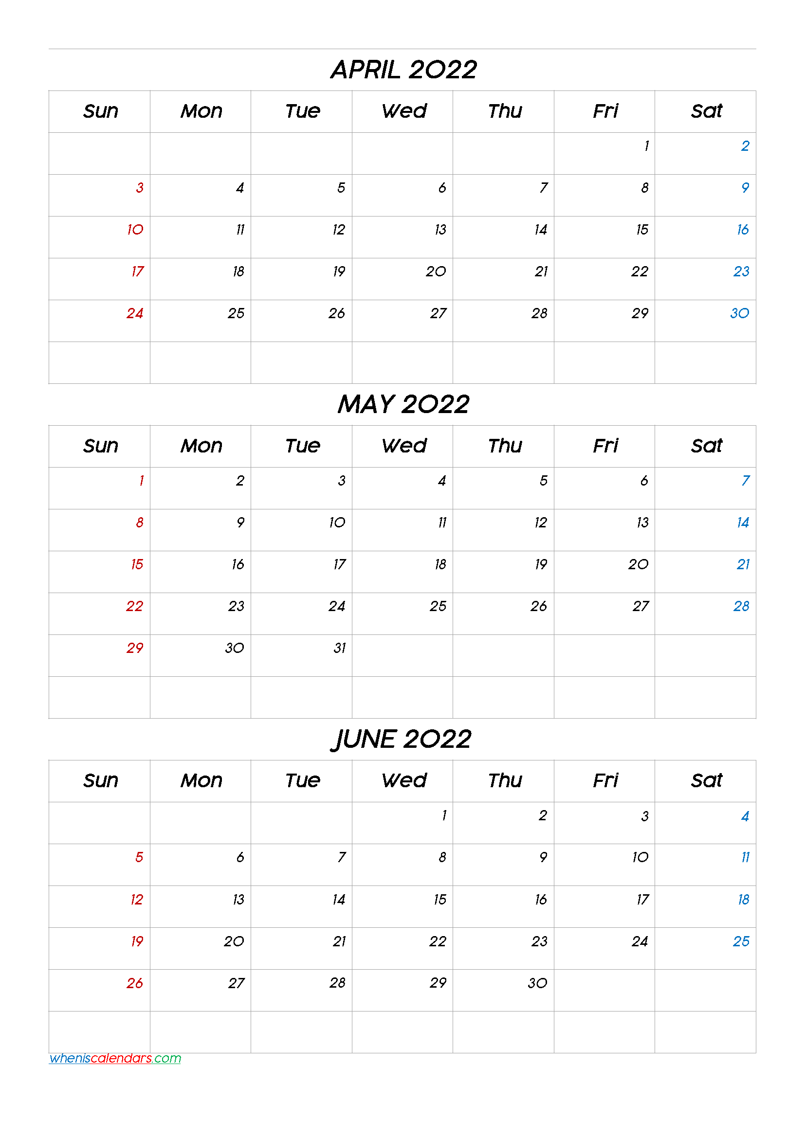 April And May 2022 Calendar Download