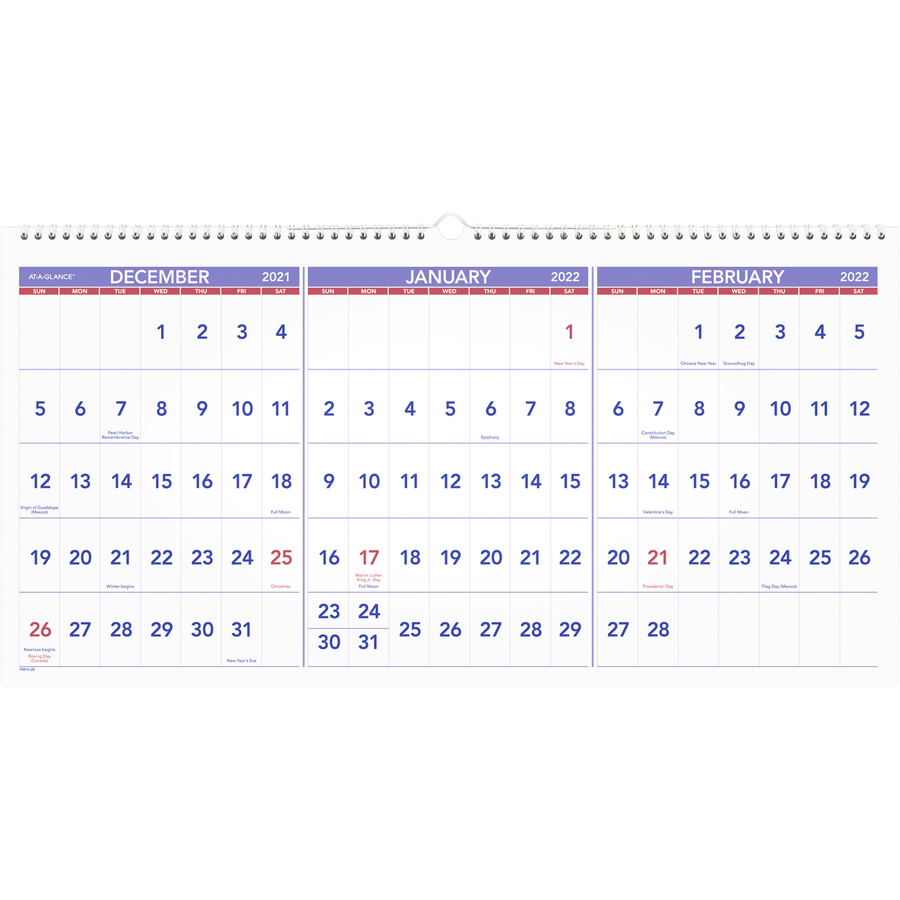 At-A-Glance 3-Month Horizontal Wall Calendar - Julian