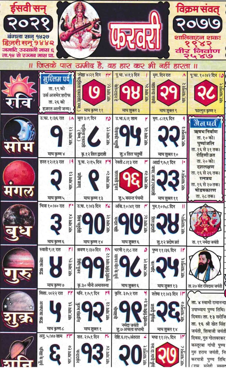 Babulal Chaturvedi Calendar2021 February | Seg