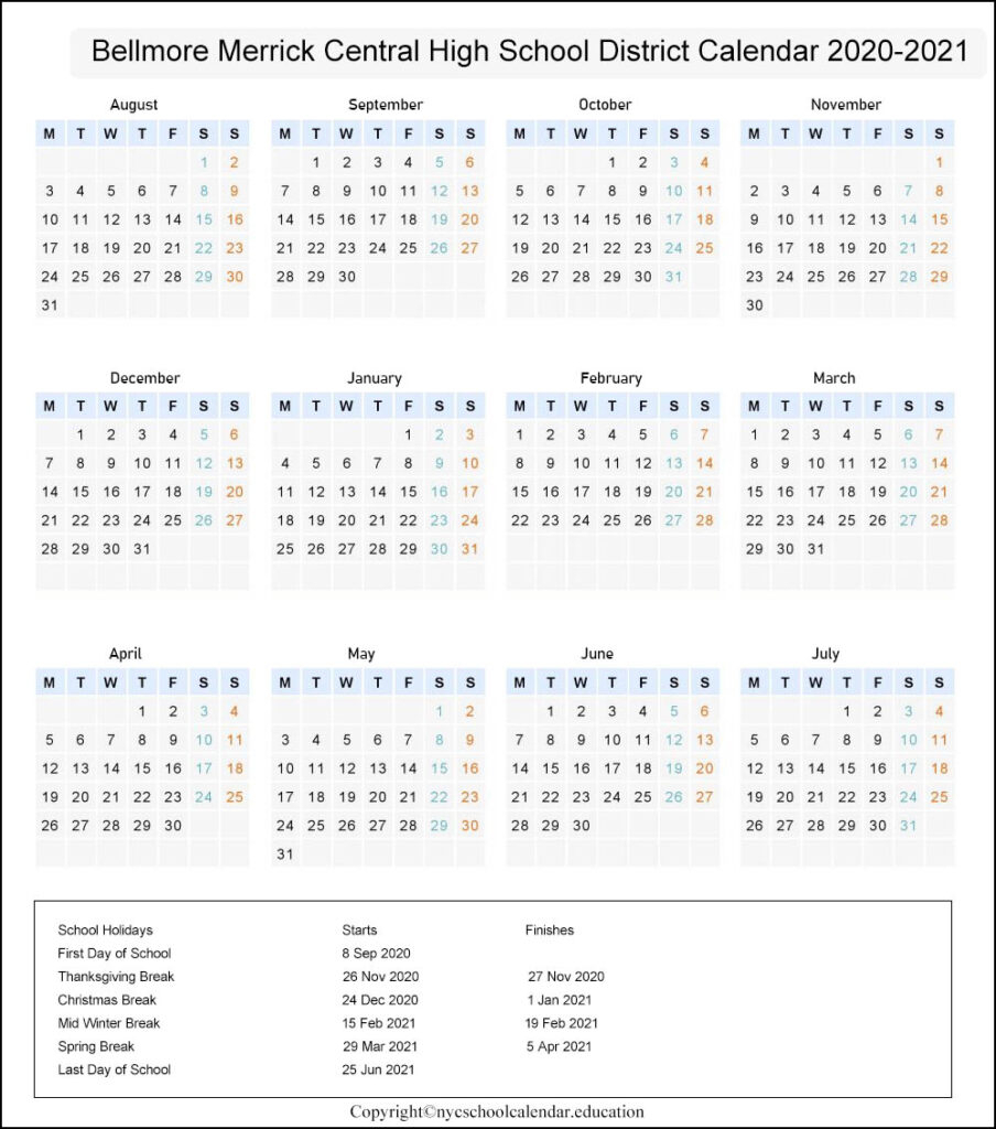Bellmore Merrick Central High School District Calendar