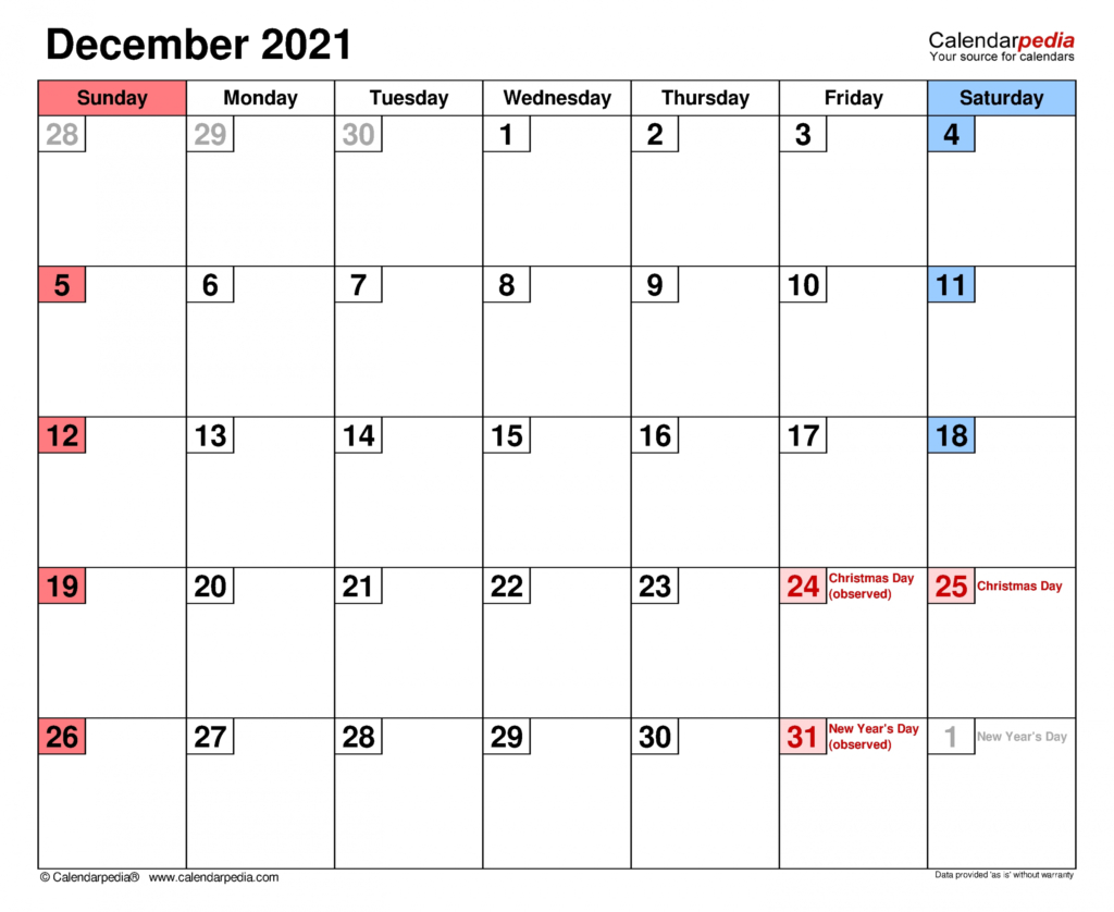 Blank Calendar December 2021 January 2022 | Blank Calendar
