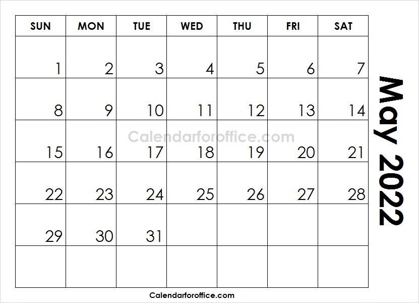Blank Calendar May 2022 - Tewnto